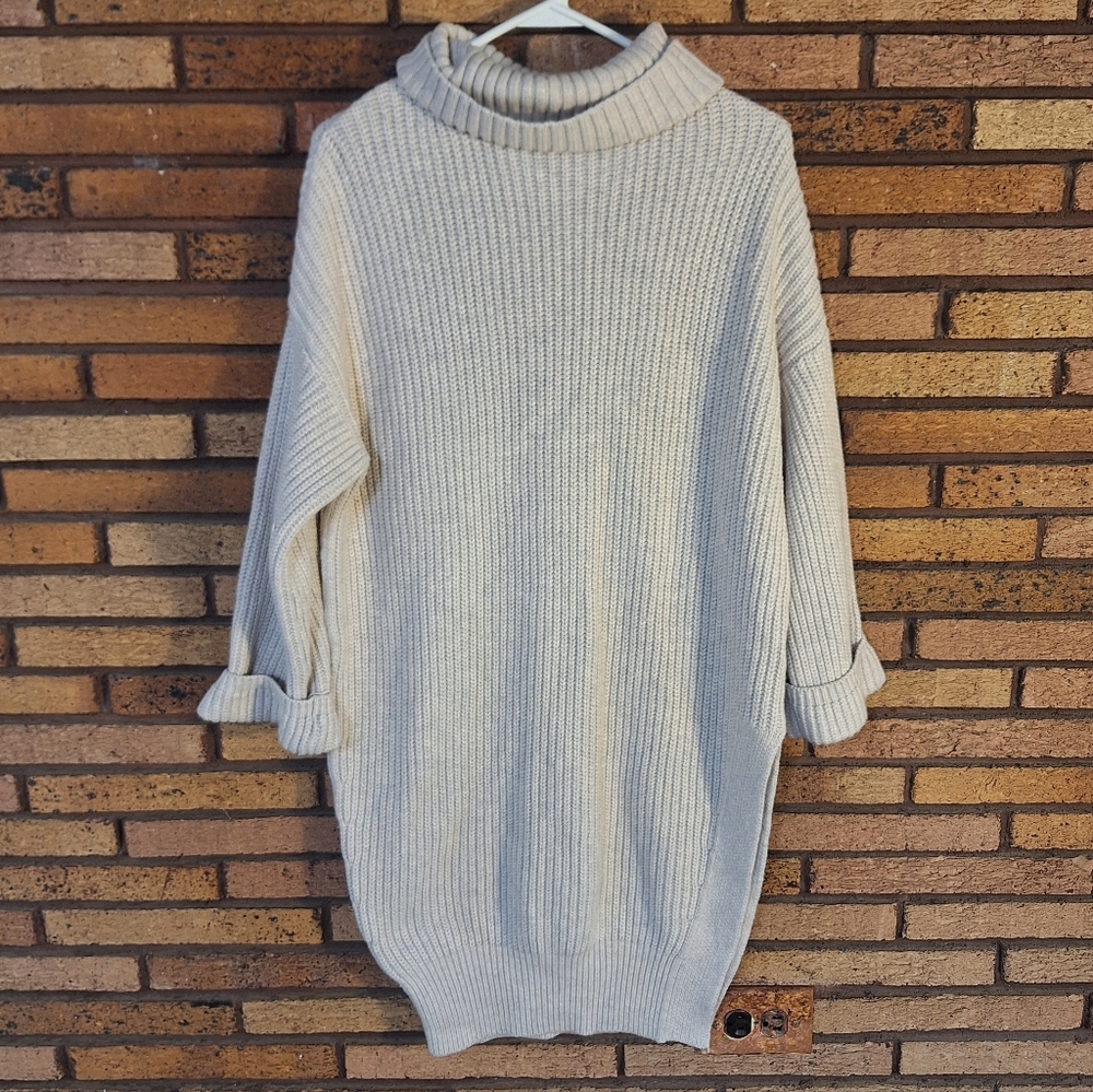 Anthropologie Moth Small Cream Cuff Sleeve Turtleneck Tunic Sweater